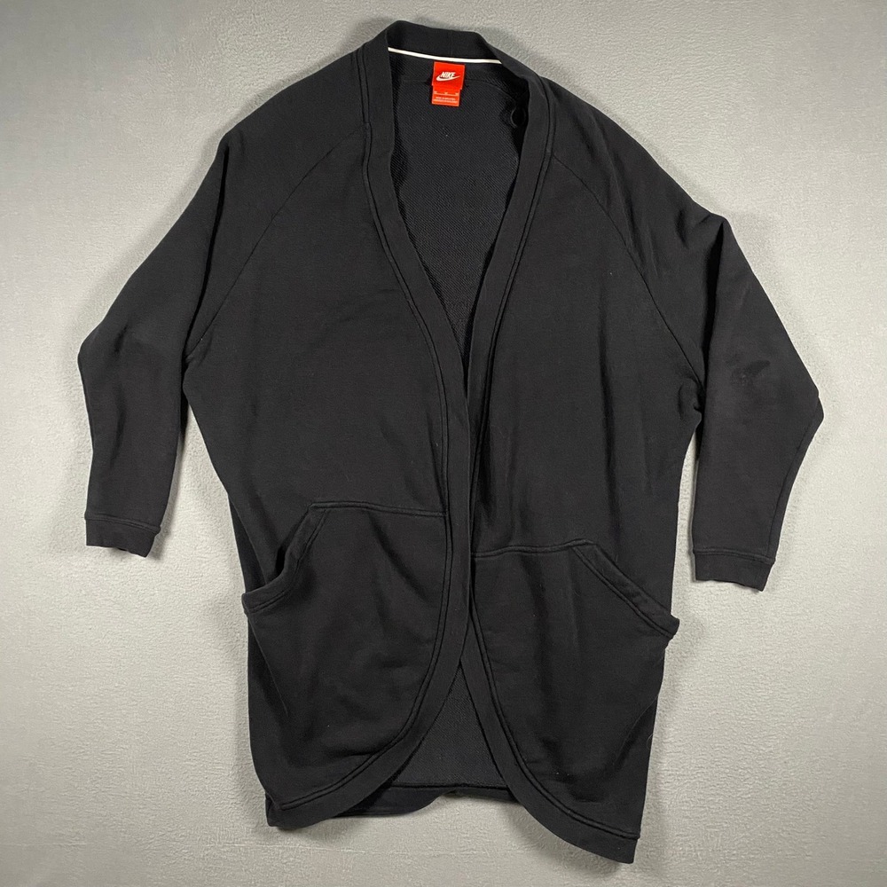 Vintage Nike Cardigan Womens M Black Open Front Pockets 805523